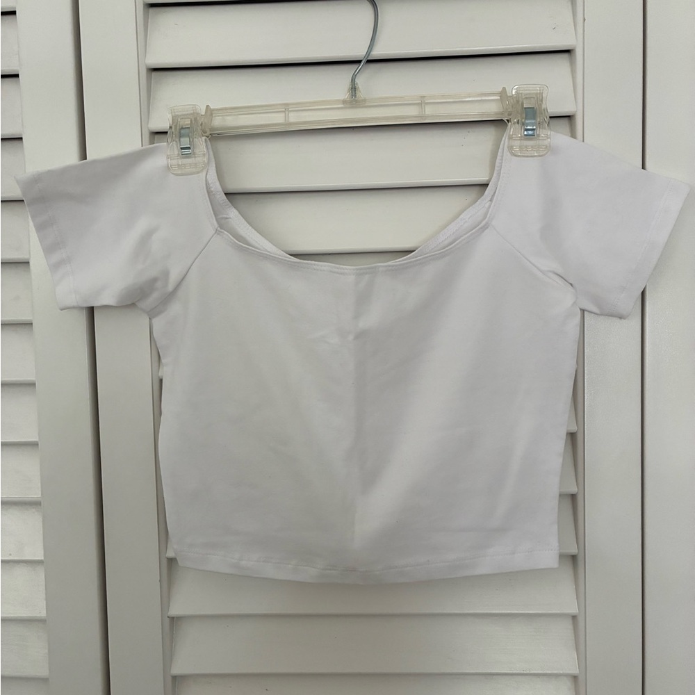 White Off The Shoulder Cotton/Spandex Crop Top